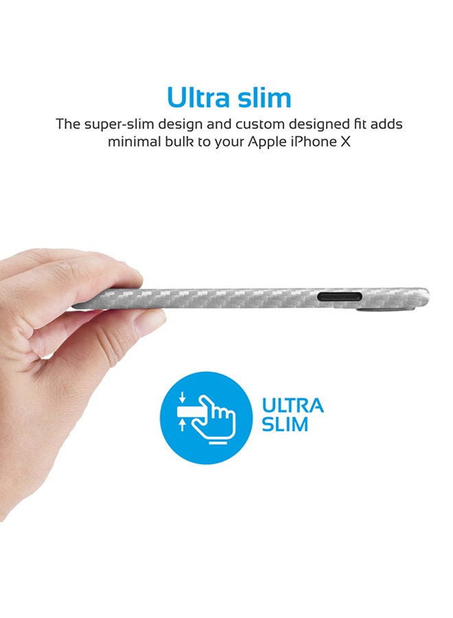 Carbon Fibre iPhone X Case, Ultra-Thin Flexible Carbon Fiber Anti-Slip Case with Scratch Resistance and Shockproof Non-Bulky Protective Back Cover for Apple iPhone X Silver Silver