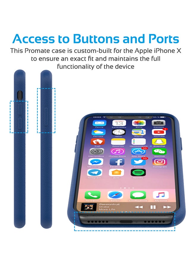 بروميت غطاء آيفون إكس جلدي بنوعيّة ممتازة، رفيع وممتص للصدمات مع حماية من السقوط، وبقبضة ممتازة لهاتف آيفون إكس بحجم 5.8 بوصة من أبل أزرق - Image 4