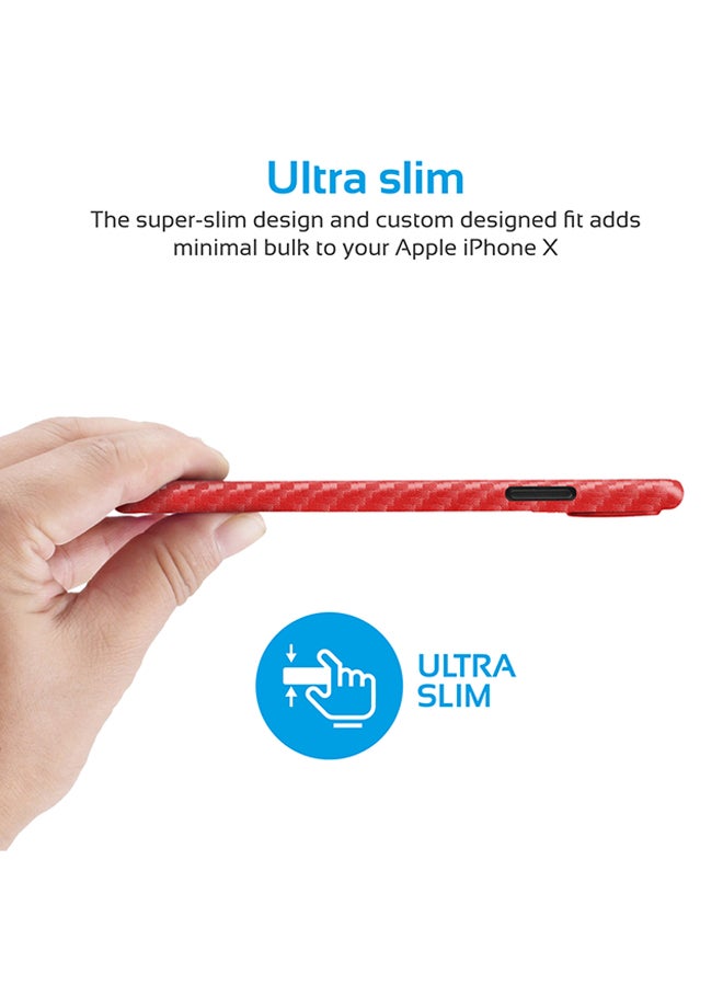 بروميت غطاء حماية من ألياف الكربون رفيع للغاية ومرن ومقاوم للانزلاق والخدش والصدمات لهاتف أبل آيفون X أحمر - Image 3