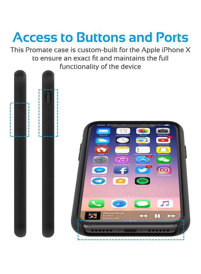 بروميت غطاء آيفون إكس جلدي بنوعيّة ممتازة، رفيع وممتص للصدمات مع حماية من السقوط، وبقبضة ممتازة لهاتف آيفون إكس بحجم 5.8 بوصة من أبل أسود - Image 4
