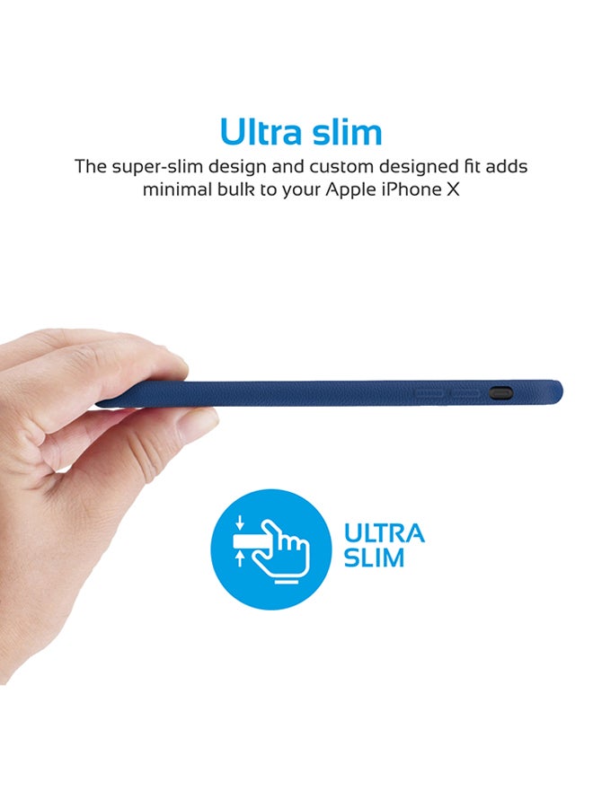 بروميت غطاء آيفون إكس جلدي بنوعيّة ممتازة، رفيع وممتص للصدمات مع حماية من السقوط، وبقبضة ممتازة لهاتف آيفون إكس بحجم 5.8 بوصة من أبل أزرق - Image 3