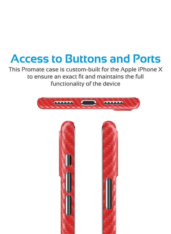 بروميت غطاء حماية من ألياف الكربون رفيع للغاية ومرن ومقاوم للانزلاق والخدش والصدمات لهاتف أبل آيفون X أحمر - Image 4