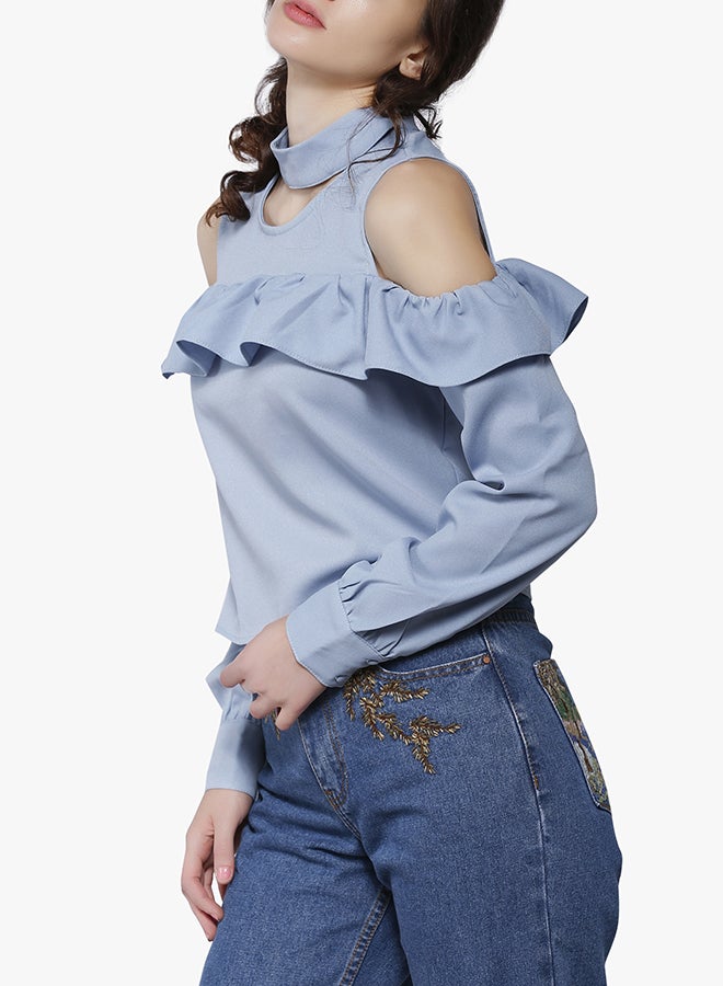 LOST INK Cold Shoulder Top Blue  - Image 1