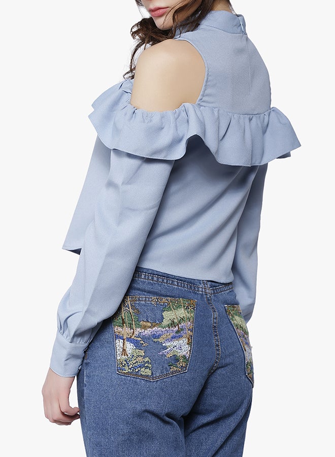 LOST INK Cold Shoulder Top Blue  - Image 3