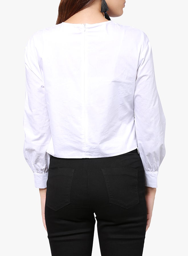 LOST INK Bow Hem Long Sleeve Blouse White  - Image 3