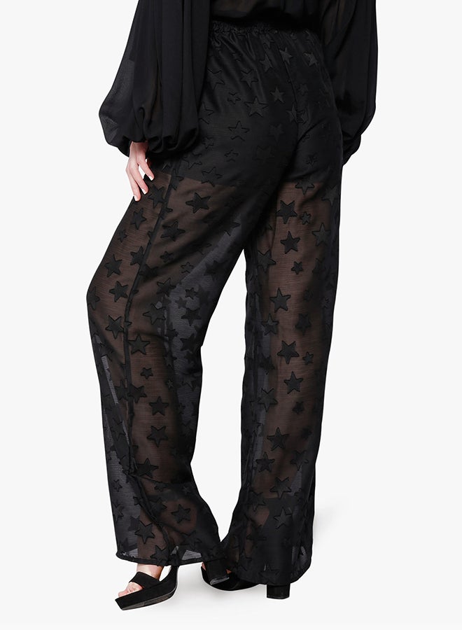 GLAMOROUS Star Sheer Wide Mid-Rise Trousers Black - Image 3