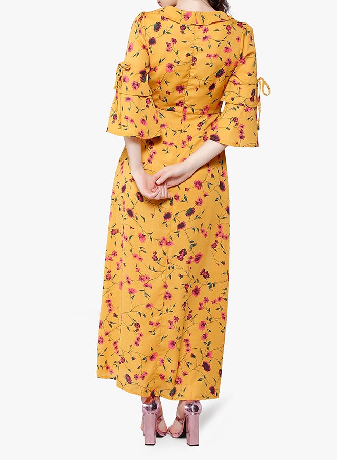 GLAMOROUS - Floral Print Tie Front Sleeve Maxi Dress Yellow - Image 1