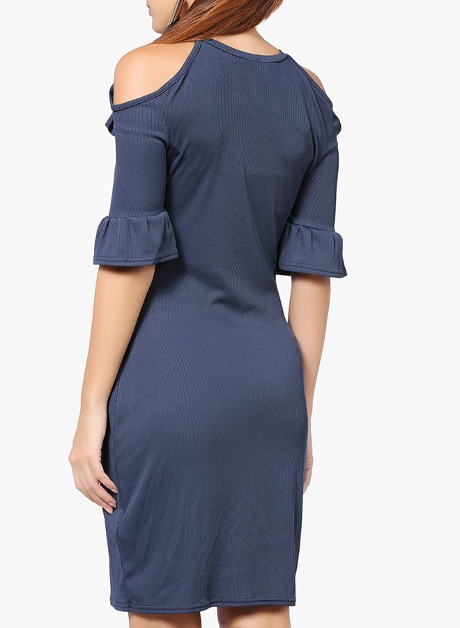 LOST INK - Jersey Bell Sleeve Bodycon Dress Navy - Image 1