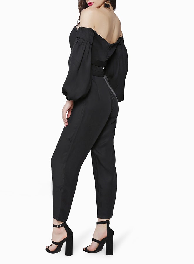 LOST INK Bardot Belted Jumpsuit Black  - Image 3