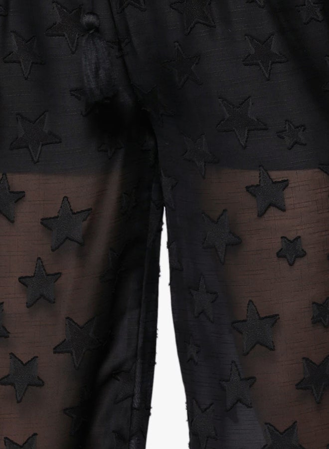 GLAMOROUS Star Sheer Wide Mid-Rise Trousers Black - Image 4