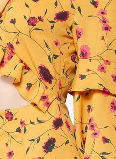 GLAMOROUS Floral Print Tie Front Sleeve Maxi Dress Yellow  - Image 4