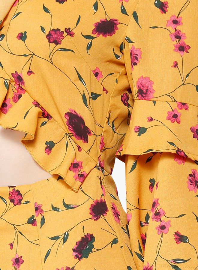 GLAMOROUS - Floral Print Tie Front Sleeve Maxi Dress Yellow - Image 1