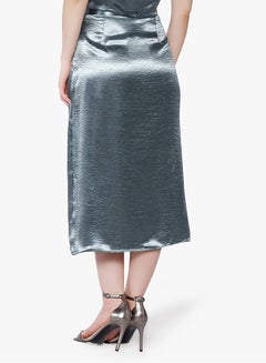 GLAMOROUS Satin Midi Skirt Blue  - Image 3