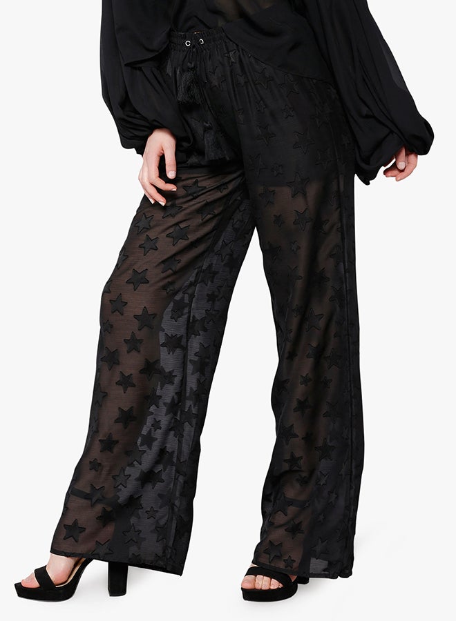 GLAMOROUS Star Sheer Wide Mid-Rise Trousers Black - Image 1