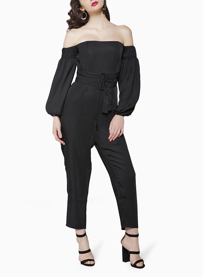 LOST INK Bardot Belted Jumpsuit Black  - Image 2