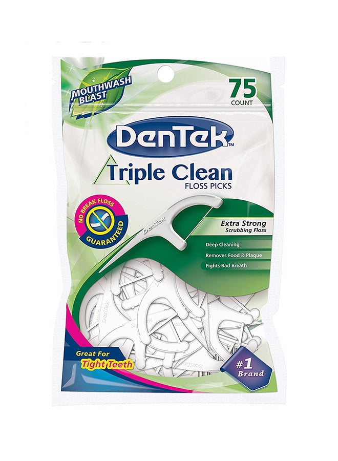Dentek - Pack Of 75 Triple Clean Floss Picks White - Image 1