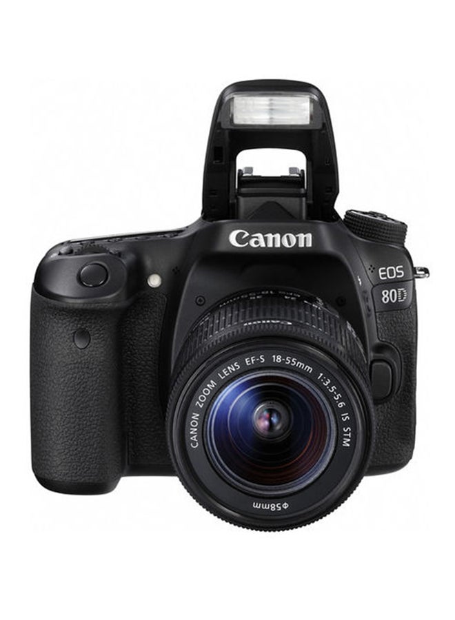 كانون - كاميرا رقمية بعدسة أحادية عاكسة EOS 80D مع عدسات تكبير/ تصغير EF-S ببعد بؤري 18-55 مم/ وعدسات بتقنية IS STM وبفتحة 3.5-5.6، بدقة 24.2 ميجابكسل، مزود بها شاشة لمس LCD ومدمج بها خاصية الواي فاي - Image 1