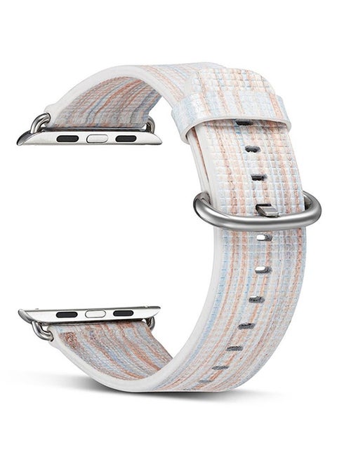 Leather Colored Pattern Stripes Replacement Band for Apple Watch 38mm Series 1/2/3 White/Beige