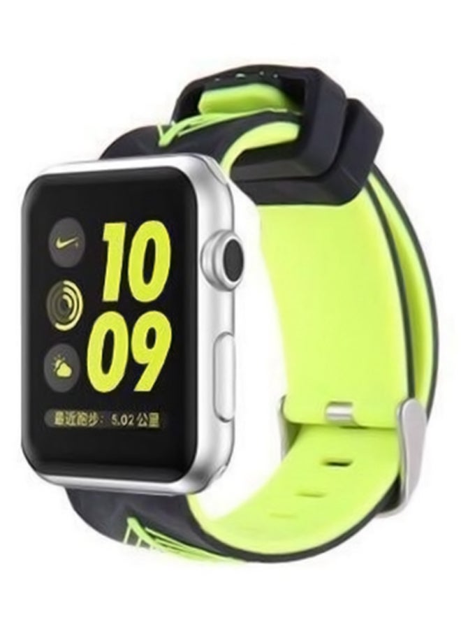 Silicone Replacement Strap For Apple Watch 38 mm Series 1/2/3 Black/Green - Image 2