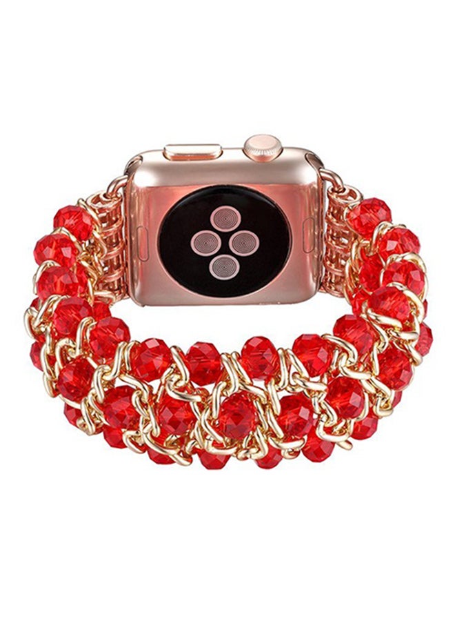 Replacement Crystal Beaded Stretch Elastic Strap For Apple Watch 38mm Series 1/2/3 Red/Gold  - Image 2