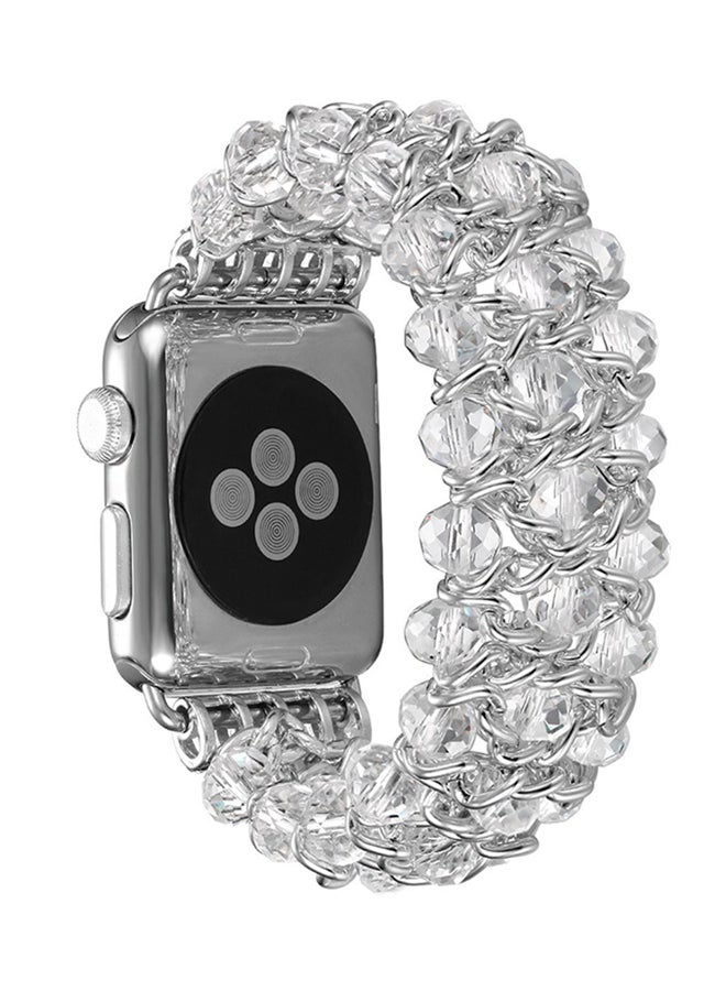 Replacement Crystal Beaded Stretch Elastic Strap For Apple Watch 38mm Series 1/2/3 White - Image 1