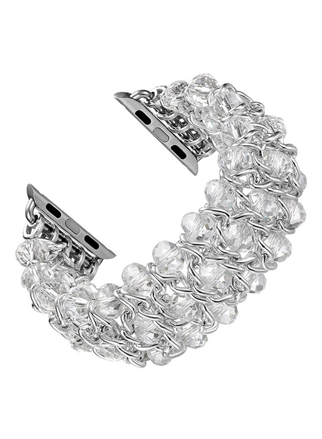 Replacement Crystal Beaded Stretch Elastic Strap For Apple Watch 38mm Series 1/2/3 White - Image 2