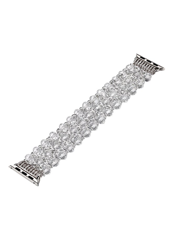 Replacement Crystal Beaded Stretch Elastic Strap For Apple Watch 38mm Series 1/2/3 White - Image 3