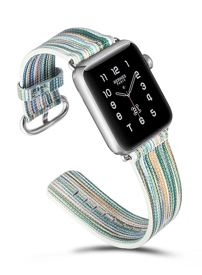 Generic - Replacement Leather Band for Apple Watch 38mm Series 1/2/3 White/Green - Image 1