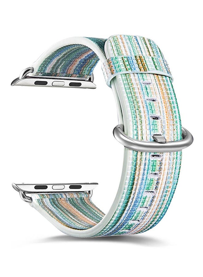 Generic - Replacement Leather Band for Apple Watch 38mm Series 1/2/3 White/Green - Image 1
