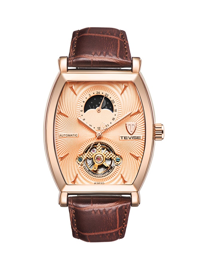 تيفيز ساعة يد أتوماتيكية ذاتية الملء بسوار من الجلد 8383D-BR للرجال