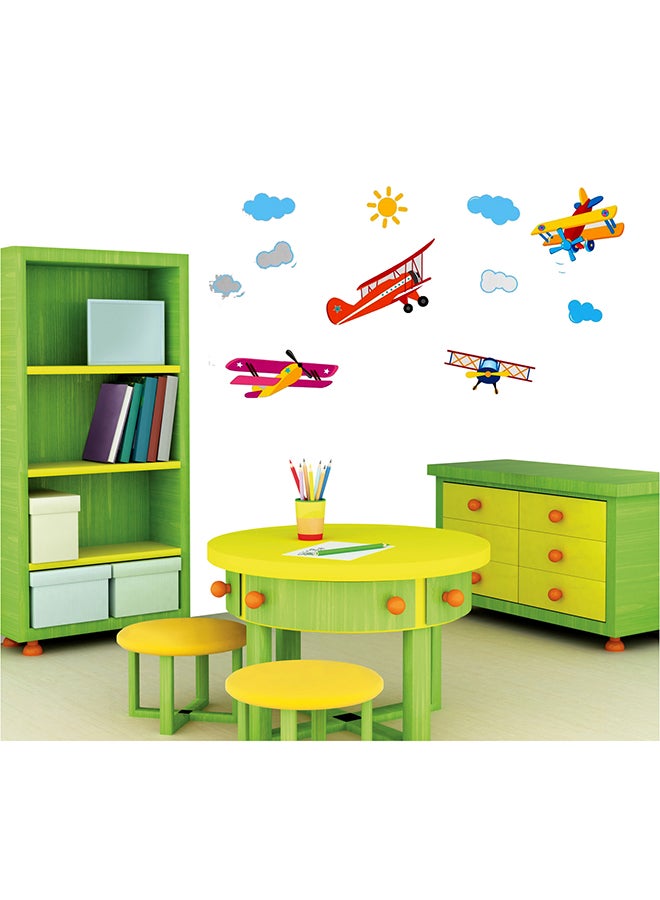 Stickie Art Biplane Wall Stickers Home Decoration Diy Removable Wall Decals For Living Room Bedroom Medium Sta-117 Multicolour 50x70cm - Image 1