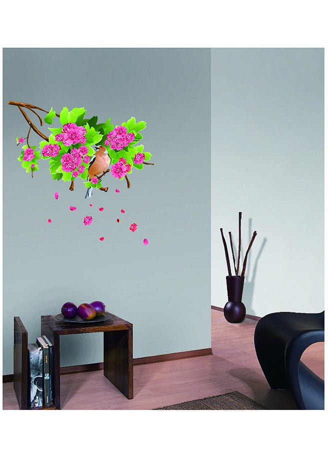 Stickie Art - Bird On Flower Branch Wall Stickers Home Decoration Diy Removable Wall Decals For Living Room Bedroom Medium Sta-157 Pink/Brown/Green 50x70cm - Image 1