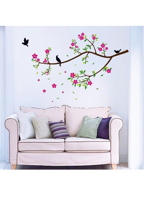 ملصق جداري بتصميم طيور على فرع مع زهور - مقاس كبير - طراز STA-183 متعدد الألوان 60x90Ø³Ù†ØªÙŠÙ…ØªØ±