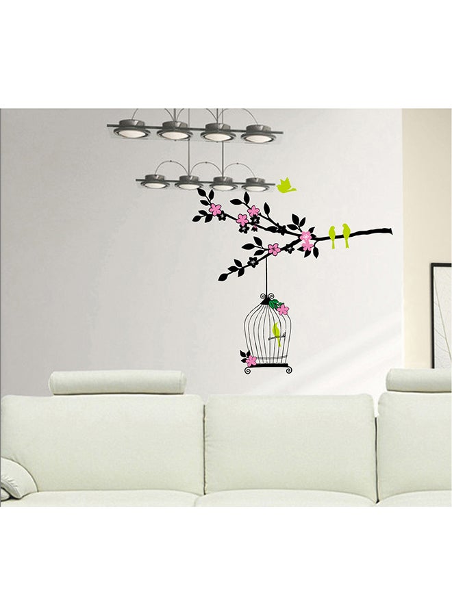 ستيكي آرت - ملصق حائط بطبعات عصفور في قفص من كريست - 50x70 سم متعدد الألوان 50x70سم - Image 1