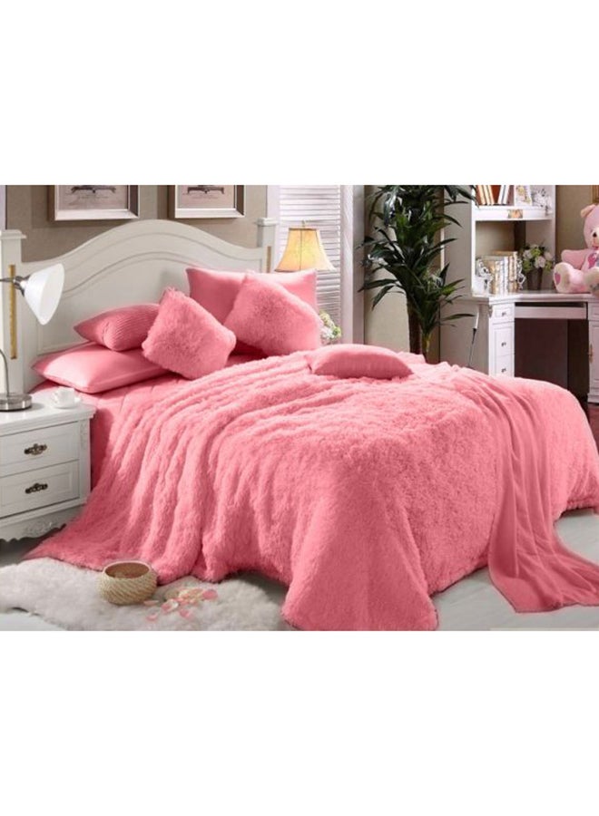 كومفي ملاءة سرير فاخرة مكونة من 6 قطع فراء صناعي وردي