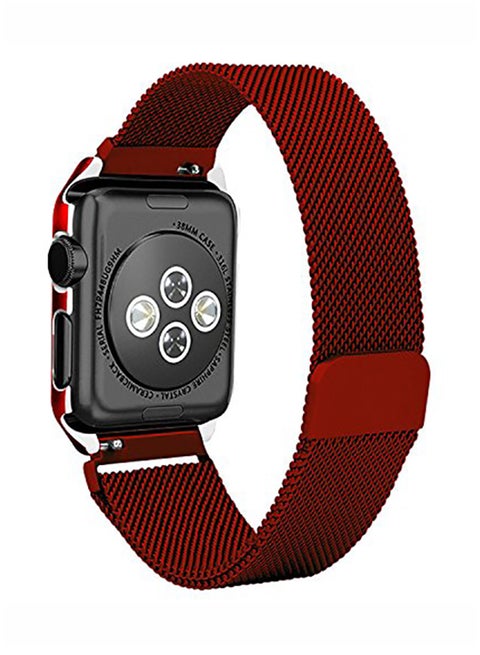 Milanese Loop Stainless Steel Strap With Magnetic Clasp For Apple Watch 38 mm Series 1/2/3 Red