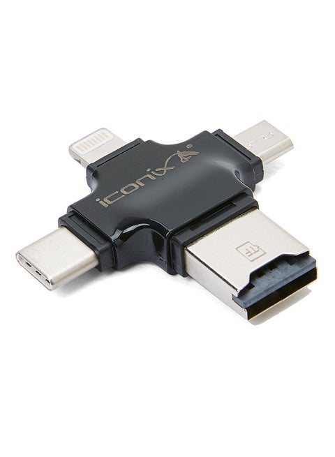 OTG Card Reader For Lightning/MicroUSB/Type-C To PC Black