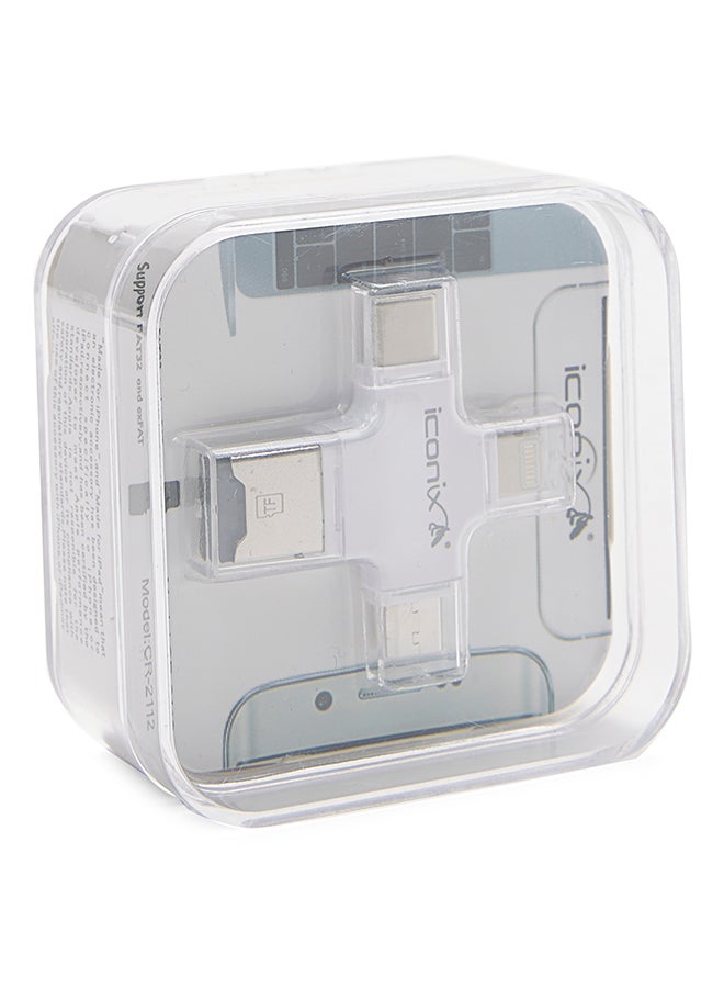 OTG Card Reader For Lightning/MicroUSB/Type-C To PC White