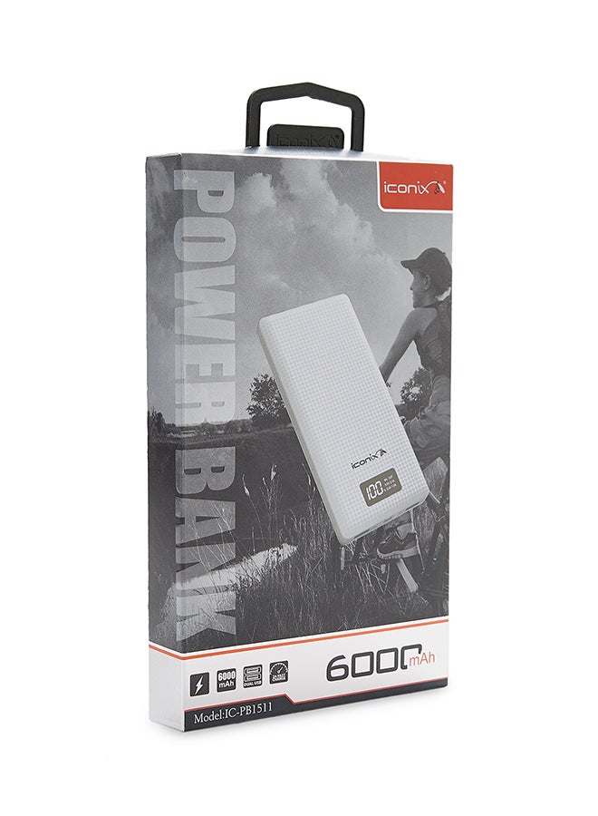 6000.0 mAh Power Bank With LCD Indicator, Ultra-Fast Dual 2.4A USB Port And Overcharging Protection For Smartphones, Tablets, Bluetooth Devices, GPS White