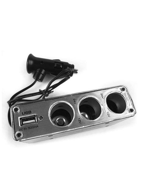 Dual USB 3-Way Cigarette Lighter Socket Splitter Car Charger With LED Light Black