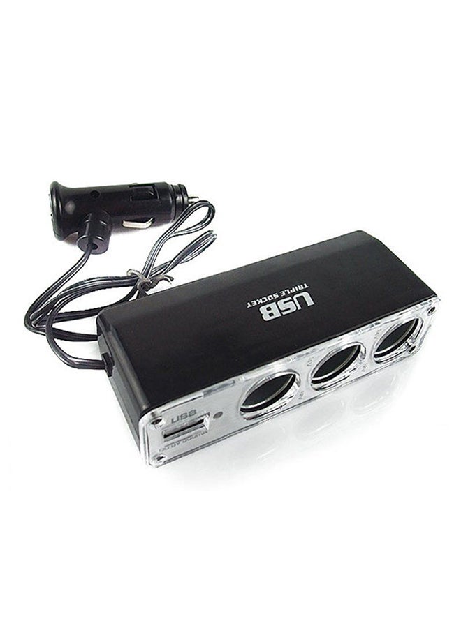 OUTAD - Dual USB 3-Way Cigarette Lighter Socket Splitter Car Charger With LED Light Black - Image 1