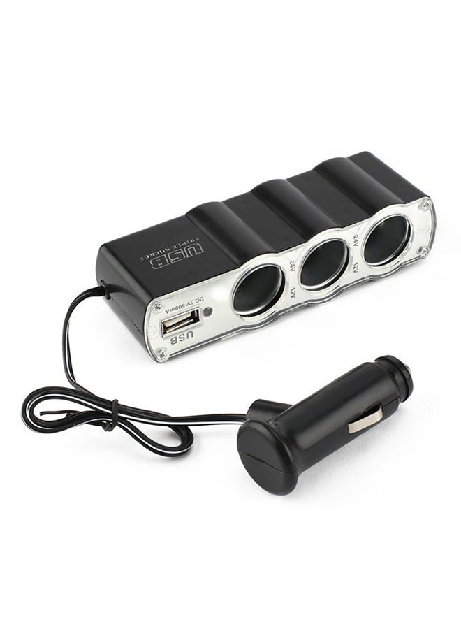 OUTAD Universal 3 Way Car Charger With Cigarette Lighter Black  - Image 2