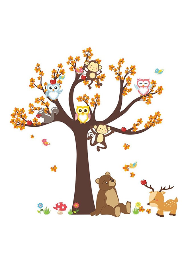 OUTAD Self-Adhesive Eco-Friendly Unique Forest Animal Monkey Owls Tree Wall Sticker Multicolour 90x1x30cm  - Image 1