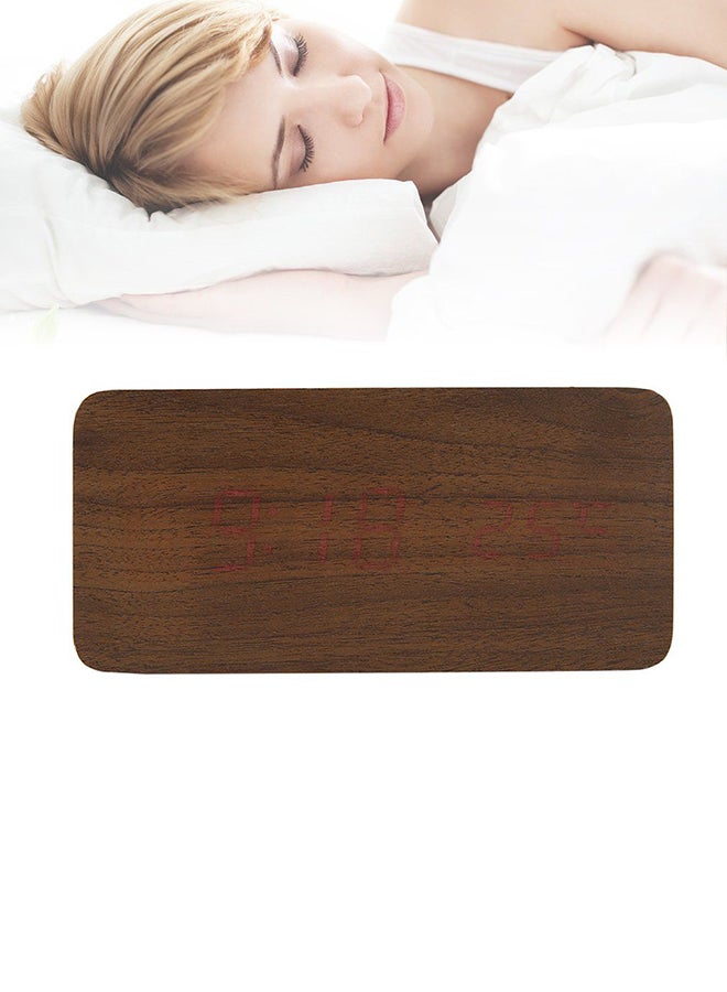 OUTAD - LED Digital Alarm Clock With Calendar Thermometer Brown - Image 1