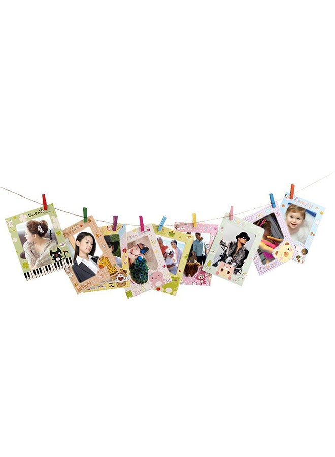 OUTAD 9-Piece Cartoon Animal Hanging Photo Frames With Clip and Rope Set Multicolour 6inch - Image 2