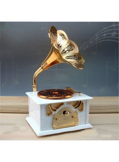 OUTAD Vintage Romantic Gramophone Shaped Music Box White/Gold  - Image 2