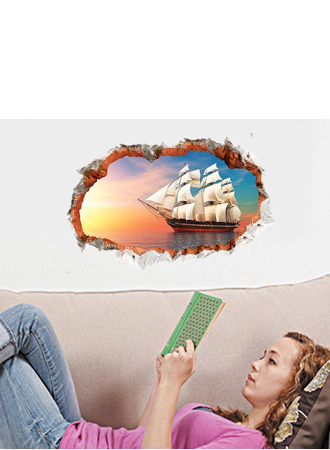 OUTAD 3D Broken Wall Sea Sailing Wall Sticker Multicolour - Image 2