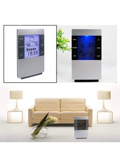 أوتاد ساعة شاشة مع ميزان حرارة LCD لقياس الرطوبة فضي/أبيض  - Image 2