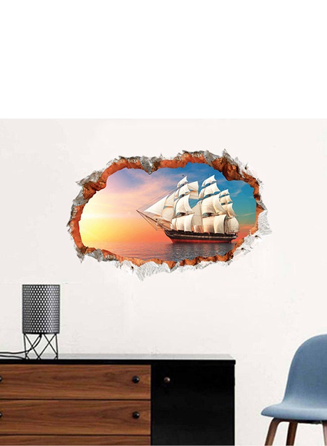 OUTAD 3D Broken Wall Sea Sailing Wall Sticker Multicolour - Image 3