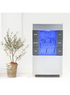 أوتاد ساعة شاشة مع ميزان حرارة LCD لقياس الرطوبة فضي/أبيض  - Image 3
